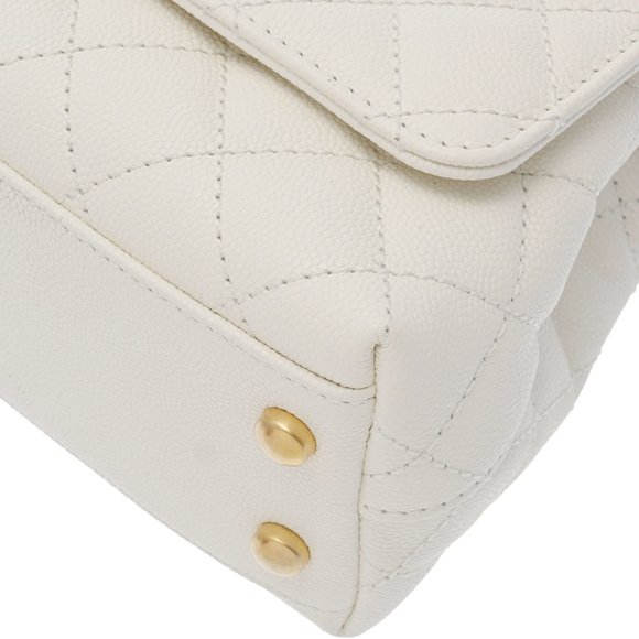 CHANEL Matelasse Coco Handle XXS Chain White AS2215 Women's Caviar Skin Handbag - Picture 6 of 10